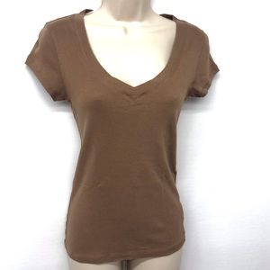Gap Tan Classic Short Sleeve V Neck T Shirt
